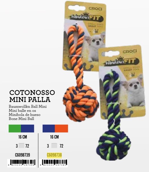 Igračka za Pse uže 19cm Mini plavo-naranč.lopta X